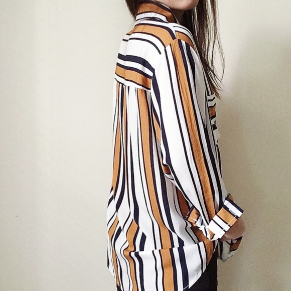 NWT mustard yellow stripe button  shirt - Picture 4 of 7